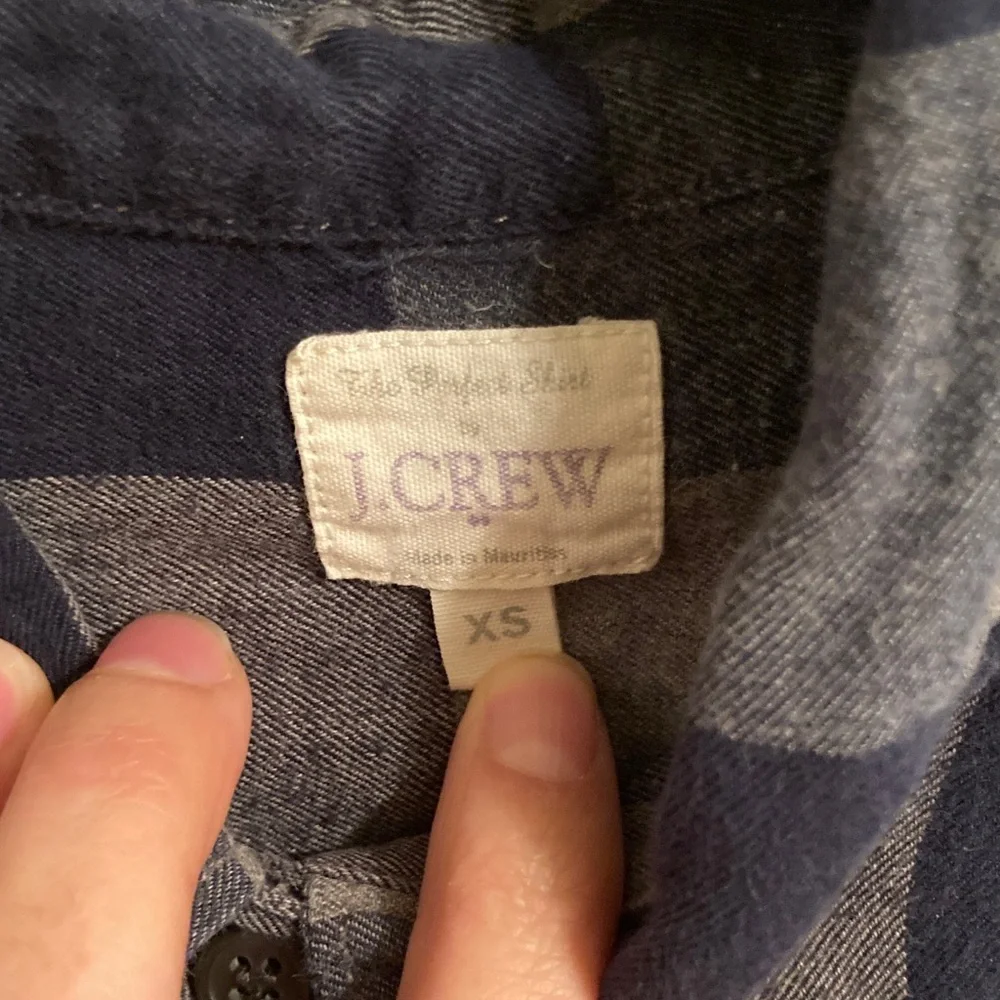 J. Crew Factory Flannel Navy and Gray Plaid Shirt - Picture 2 of 4
